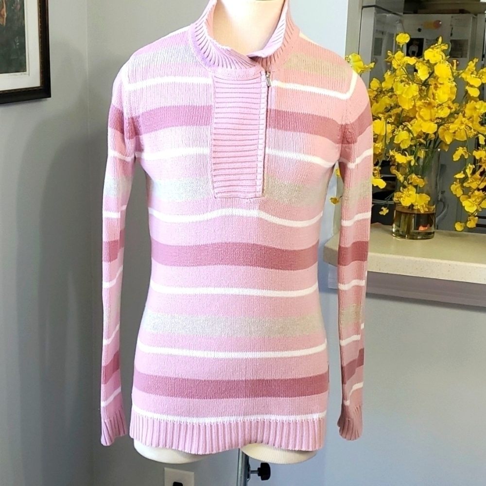 Liz Claiborne Henley style with 7" zipper. Pinks and gray. Pull over. Size small
